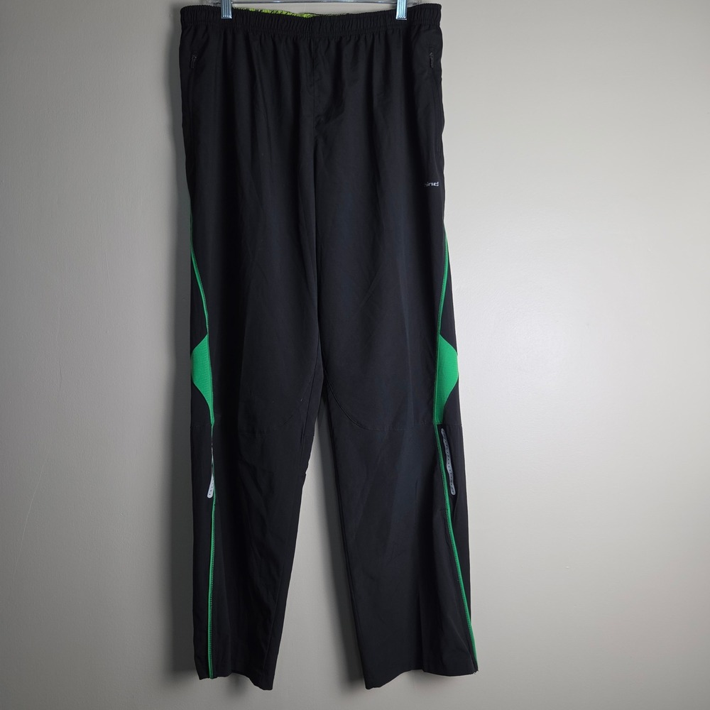 Hind Mens XL Black Neon Green Athletic Track Pants Running Training Zipper Cuffs